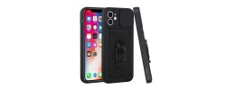 For iPhone 12 Pro (Camera Punch) Multiple Card Holder Kickstand Hybrid Case Cover - Black
