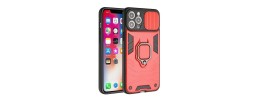 For iPhone 12 Pro (Camera Punch) Multiple Card Holder Kickstand Hybrid Case Cover - Red