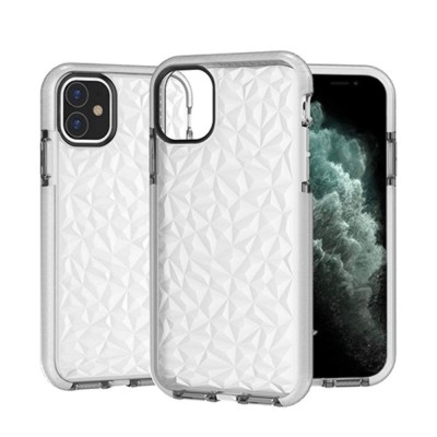 For iPhone 12 Pro (Camera Punch) (Pro Only) Electroplated Grid Diamond Lines TPU Case Cover - White