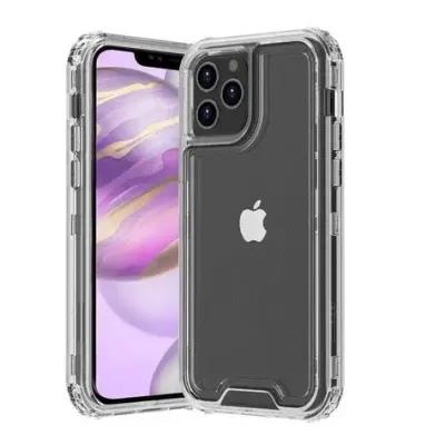 For iPhone 12 Pro Max 6.7 Colored Shockproof Transparent Hard PC TPU Hybrid Case Cover - Clear/Clear