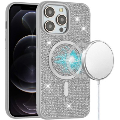 For iPhone 12 Pro Max 6.7 Diamond [Magnetic Circle] with CD Pattern Hybrid - White