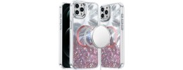 For iPhone 12 Pro Max 6.7 Epoxy Glitter Shimmer [Magnetic Circle] Hybrid Case - Hot Pink