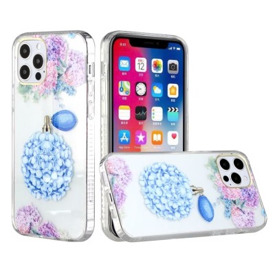 For iPhone 12 Pro Max 6.7 Beautiful 3in1 Floral Epoxy Design Hybrid Case Cover - I