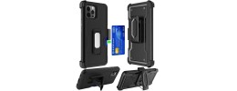For iPhone 12 Pro Max 6.7 CARD Holster with Kickstand Clip Hybrid Case Cover - Black