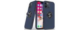 For iPhone 12 Pro Max 6.7 CHIEF Oil Painted Magnetic Ring Stand Hybrid Case Cover - Dark Blue