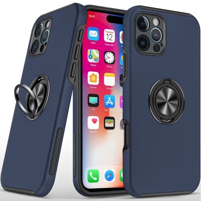 For iPhone 12 Pro Max 6.7 CHIEF Oil Painted Magnetic Ring Stand Hybrid Case Cover - Dark Blue