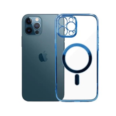 For iPhone 12 Pro Max 6.7 Carbonara IMD Design Hybrid Case Cover - Blue with Marble