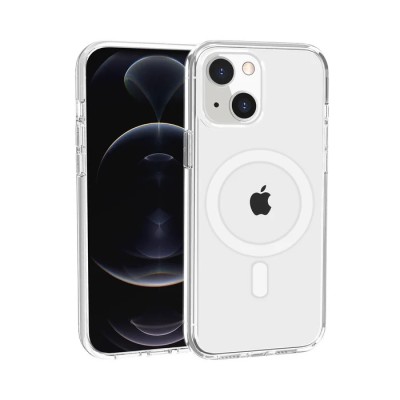 For iPhone 12 Pro Max 6.7 Dazzle [Magnetic Circle] Kickstand Alloy Chrome Transparent Hybrid - Clear