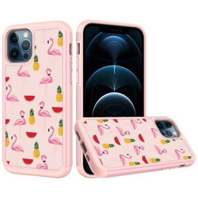 For iPhone 12 Pro Max 6.7 Design Slim Brushed Hybrid - Flamingo