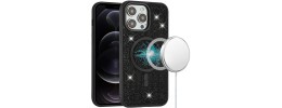 For iPhone 12 Pro Max 6.7 Diamond [Magnetic Circle] with CD Pattern Hybrid - Black