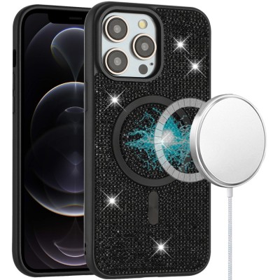 For iPhone 12 Pro Max 6.7 Diamond [Magnetic Circle] with CD Pattern Hybrid - Black