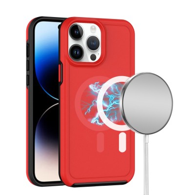 For iPhone 12 Pro Max 6.7 Disc Chrome Circle With Chromed Tempered Glass Screen Protector PU UV Leather Case - Red
