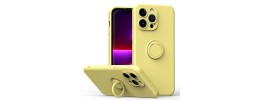 For iPhone 12 Pro Max 6.7 Disc Chrome Circle With Chromed Tempered Glass Screen Protector PU UV Leather Case - Yellow