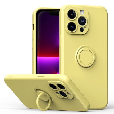 For iPhone 12 Pro Max 6.7 Disc Chrome Circle With Chromed Tempered Glass Screen Protector PU UV Leather Case - Yellow