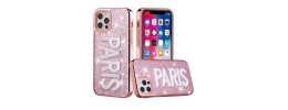 For iPhone 12 Pro Max 6.7 Embroidery Bling Glitter Chrome Hybrid Case Cover - LIT on Pink