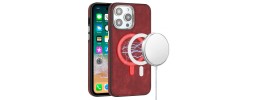 For iPhone 12 Pro Max 6.7 Fashion Chrome Edged Camera [Magnetic Circle] PU Leather Hybrid - Red