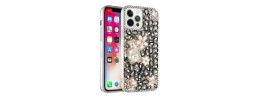 For iPhone 12 Pro Max 6.7 Full Diamond with Ornaments Case Cover - Pearl Flowers with Perfume Gold