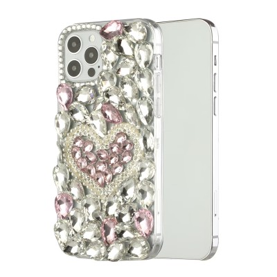For iPhone 12 Pro Max 6.7 Full Diamond with Ornaments Case Cover - Pearl Flowers with Perfume Smoke