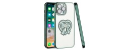 For iPhone 12 Pro Max 6.7 Full Diamond with Ornaments Hard TPU Case Cover - Green Love Bird