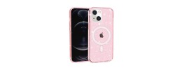For iPhone 12 Pro Max 6.7 Glitter Ultra [Magnetic Circle] Thick 3mm Transparent Hybrid - Pink