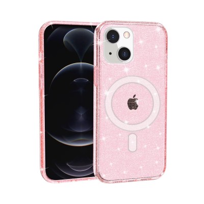 For iPhone 12 Pro Max 6.7 Glitter Ultra [Magnetic Circle] Thick 3mm Transparent Hybrid - Pink