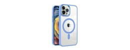 For iPhone 12 Pro Max 6.7 Greatest Clear Acrylic [Magnetic Circle] ShockProof ToughThick Metal Button Hybrid - Light Blue