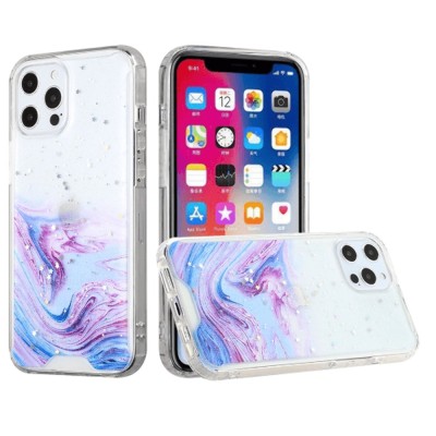 For iPhone 12 Pro Max 6.7 HOLI Colorful Epoxy Glitter Hybrid TPU Case Cover - E