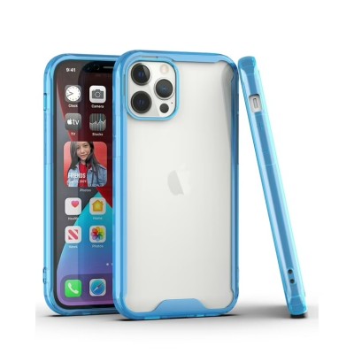 For iPhone 12 Pro Max 6.7 High Quality Transparent Gradient Shockproof Hybrid Case Cover - Blue