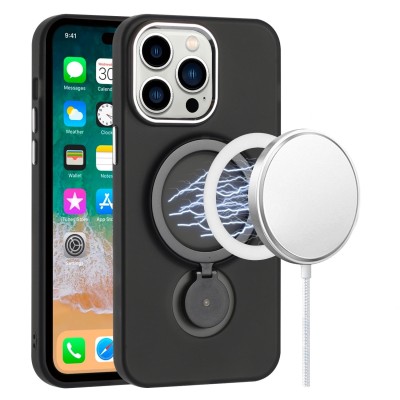 For iPhone 12 Pro Max 6.7 Loop Hybrid with [Magnetic Ring Circle] 360 degrees Rotational Kickstand Case Cover - Black