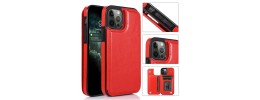 For iPhone 12 Pro Max 6.7 Luxury Side Magnetic Button Card ID Holder PU Leather Case Cover - Red