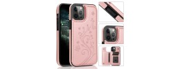 For iPhone 12 Pro Max 6.7 Luxury Side Magnetic Button Card ID Holder PU Leather Case Cover - Rose Gold Butterfly Swirl