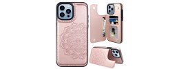 For iPhone 12 Pro Max 6.7 Luxury Side Magnetic Button Card ID Holder PU Leather Case Cover - Rose Gold