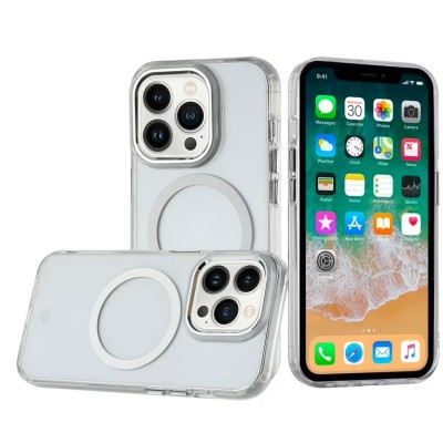 For iPhone 12 Pro Max 6.7 METKASE Magnetic Circle Ring Transparent Premium Acrylic Case Cover with Metal Buttons & Camera Raised Lip in Slide-Out Package - Clear