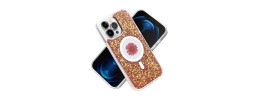 For iPhone 12 Pro Max 6.7 Magnetic Ring Circle Real Flower Epoxy Glitter Hybrid Case Cover - Rose Gold