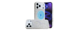 For iPhone 12 Pro Max 6.7 Magnetic Ring Circle Real Flower Epoxy Glitter Hybrid Case Cover - Silver