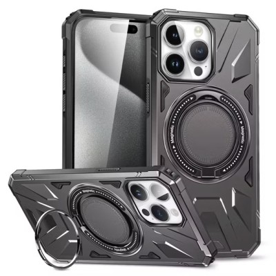 For iPhone 12 Pro Max 6.7 Magnetic Ring Stand Simplistic Tough Hybrid Case Cover - Black