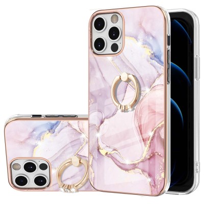 For iPhone 12 Pro Max 6.7 Marble Design Electroplated Edged Shockproof Cover Case - E