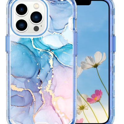 For iPhone 12 Pro Max 6.7 Marble Design Electroplated Edged Shockproof Cover Case - L