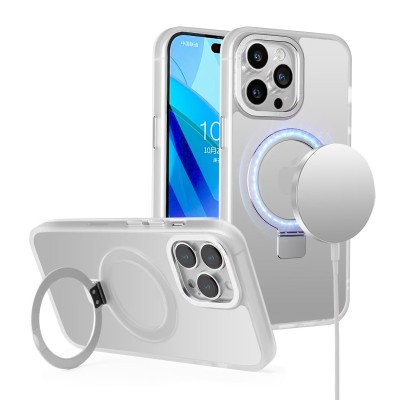 For iPhone 12 Pro Max 6.7 Metal Chrome Kickstand [Magnetic Circle] Shockproof Matching Camera Hybrid - Clear