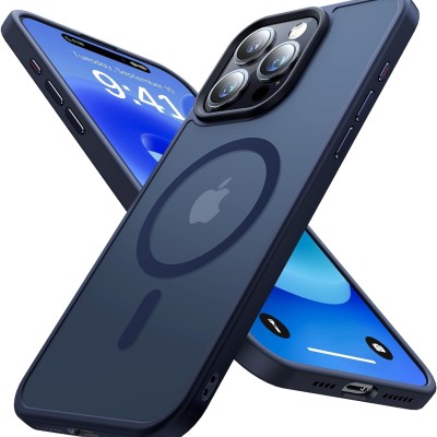 For iPhone 12 Pro Max 6.7 Metal Chrome Kickstand [Magnetic Circle] Shockproof Matching Camera Hybrid - Navy Blue