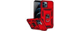 For iPhone 12 Pro Max 6.7 Push Mount Friendly Camera Protective [Ring Stand] Hybrid Case - Red
