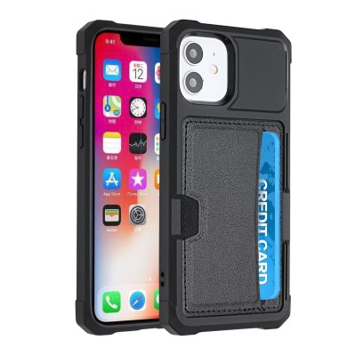 For iPhone 12 Pro Max 6.7 Retro Wallet Card Holder Case Cover - Black