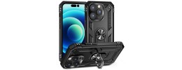 For iPhone 12 Pro Max 6.7 Robotic Hybrid with Magnetic Ring Stand Case Cover - Black
