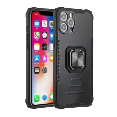 For iPhone 12 Pro Max 6.7 Robust Magnetic Kickstand Hybrid Case Cover - Black