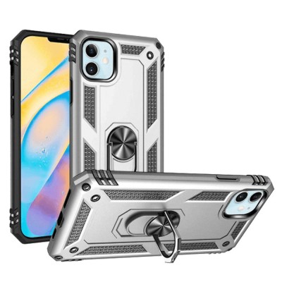 For iPhone 12 Pro Max 6.7 Rocker Kickstand Tough Shockproof Hybrid Case Cover - Silver