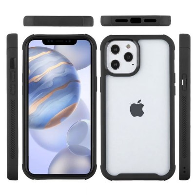 For iPhone 12 Pro Max 6.7 Shatterproof Transparent Cross Stripes Design Thick TPU Case Cover - Clear