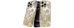For iPhone 12 Pro Max 6.7 Shimmer Glitter Floral Design Thick TPU Case Cover - Rose Gold