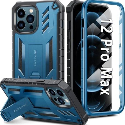 For iPhone 12 Pro Max 6.7 Travel Kickstand Clip Hybrid Case Cover - Navy blue
