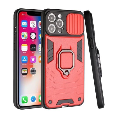 For iPhone 12 Pro Max 6.7 Travel Kickstand Clip Hybrid Case Cover - Red