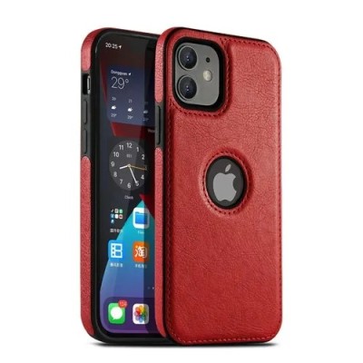 For iPhone 12 Pro Max 6.7 Trough Thick PU Leather Design Lines Case Cover - Checkered Design Red